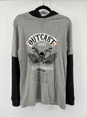 MASSIVE $10 SALE Outcast Riders London England Gray and Black Long Sleeve Tee